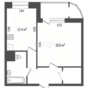 1-к квартира, вторичка, 44м2, 1/12 этаж