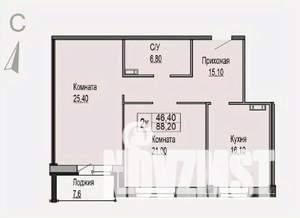 2-к квартира, вторичка, 88м2, 7/9 этаж