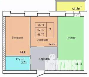 2-к квартира, вторичка, 64м2, 8/12 этаж