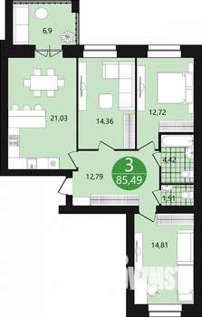 3-к квартира, строящийся дом, 85м2, 7/9 этаж