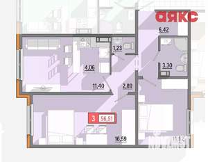 3-к квартира, сданный дом, 57м2, 6/8 этаж