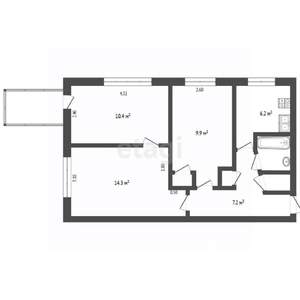 3-к квартира, вторичка, 52м2, 4/5 этаж