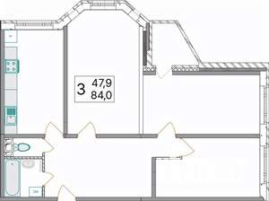 3-к квартира, вторичка, 84м2, 4/10 этаж