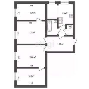 4-к квартира, вторичка, 74м2, 1/4 этаж