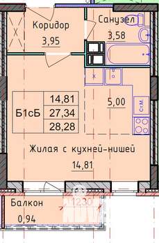 1-к квартира, вторичка, 28м2, 5/9 этаж