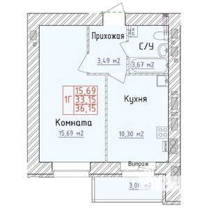 1-к квартира, вторичка, 36м2, 4/9 этаж