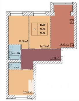 3-к квартира, сданный дом, 76м2, 5/10 этаж