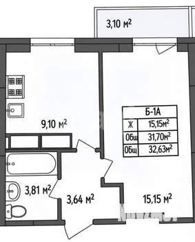 1-к квартира, вторичка, 32м2, 15/19 этаж