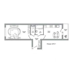 1-к квартира, строящийся дом, 41м2, 1/14 этаж