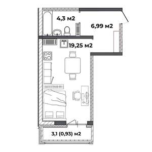 Студия квартира, вторичка, 31м2, 6/18 этаж