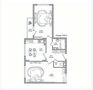 2-к квартира, вторичка, 60м2, 1/10 этаж