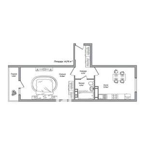 1-к квартира, строящийся дом, 45м2, 3/14 этаж