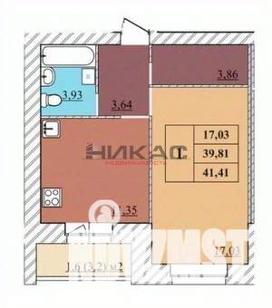 1-к квартира, вторичка, 41м2, 5/5 этаж