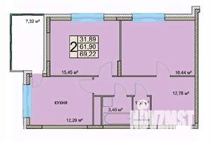 2-к квартира, вторичка, 69м2, 1/18 этаж