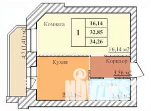 1-к квартира, вторичка, 34м2, 3/5 этаж