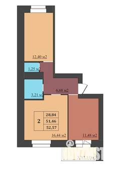 2-к квартира, строящийся дом, 53м2, 1/9 этаж