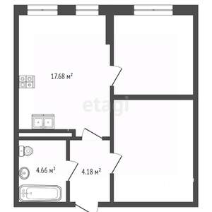 1-к квартира, вторичка, 52м2, 2/19 этаж