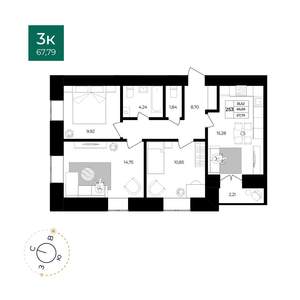 3-к квартира, вторичка, 68м2, 11/12 этаж