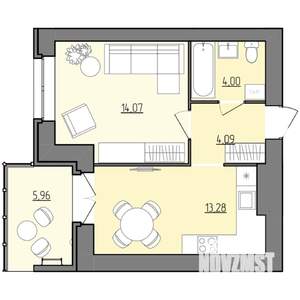 1-к квартира, строящийся дом, 38м2, 7/9 этаж