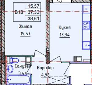 1-к квартира, вторичка, 39м2, 7/9 этаж