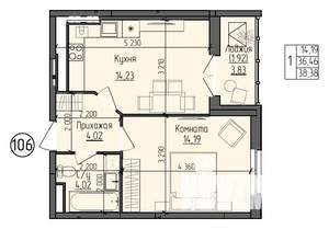 1-к квартира, вторичка, 38м2, 9/9 этаж