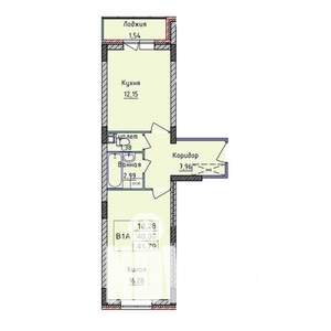 1-к квартира, строящийся дом, 42м2, 1/8 этаж