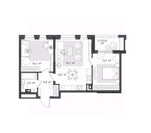 2-к квартира, вторичка, 65м2, 2/9 этаж