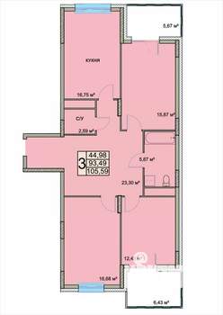 3-к квартира, вторичка, 106м2, 9/18 этаж