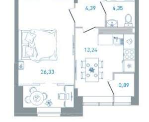 Студия квартира, вторичка, 52м2, 5/24 этаж