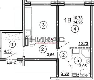 1-к квартира, вторичка, 34м2, 1/8 этаж