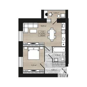 1-к квартира, строящийся дом, 45м2, 2/9 этаж