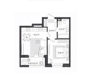 1-к квартира, вторичка, 43м2, 9/9 этаж