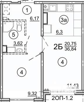 2-к квартира, строящийся дом, 37м2, 12/17 этаж