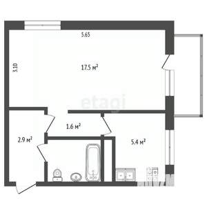 1-к квартира, вторичка, 30м2, 3/5 этаж