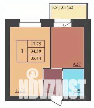 1-к квартира, строящийся дом, 35м2, 9/9 этаж