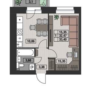 1-к квартира, вторичка, 33м2, 6/8 этаж