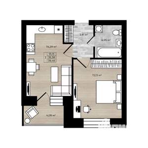 1-к квартира, вторичка, 39м2, 6/9 этаж