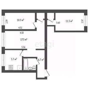 3-к квартира, вторичка, 56м2, 1/5 этаж