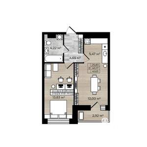 2-к квартира, вторичка, 42м2, 6/18 этаж