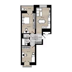 2-к квартира, вторичка, 59м2, 9/12 этаж