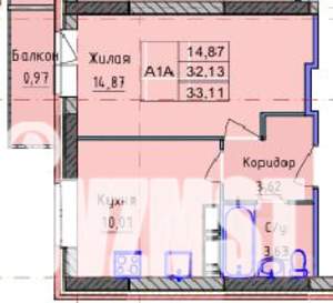 1-к квартира, вторичка, 33м2, 10/18 этаж