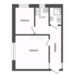 2-к квартира, вторичка, 36м2, 2/2 этаж