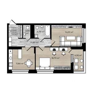 2-к квартира, вторичка, 62м2, 15/18 этаж