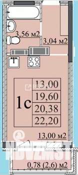 Студия квартира, вторичка, 20м2, 12/18 этаж