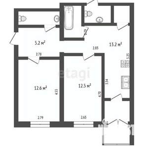 2-к квартира, вторичка, 51м2, 1/5 этаж