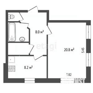 1-к квартира, вторичка, 44м2, 2/2 этаж