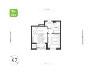 1-к квартира, вторичка, 43м2, 8/9 этаж