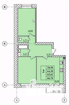 2-к квартира, строящийся дом, 67м2, 2/3 этаж