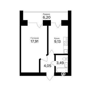 1-к квартира, вторичка, 38м2, 1/5 этаж