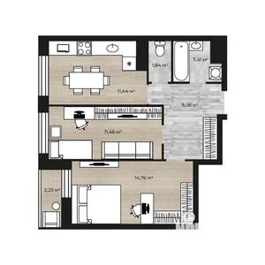 2-к квартира, вторичка, 53м2, 8/18 этаж